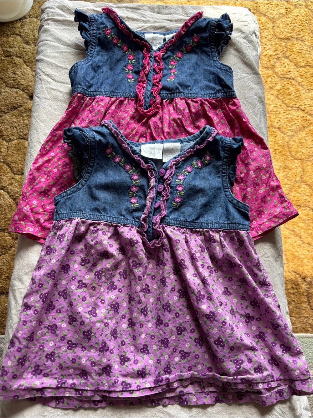 Koala Kids Denim & Floral Tank Dress in Pink and Purple